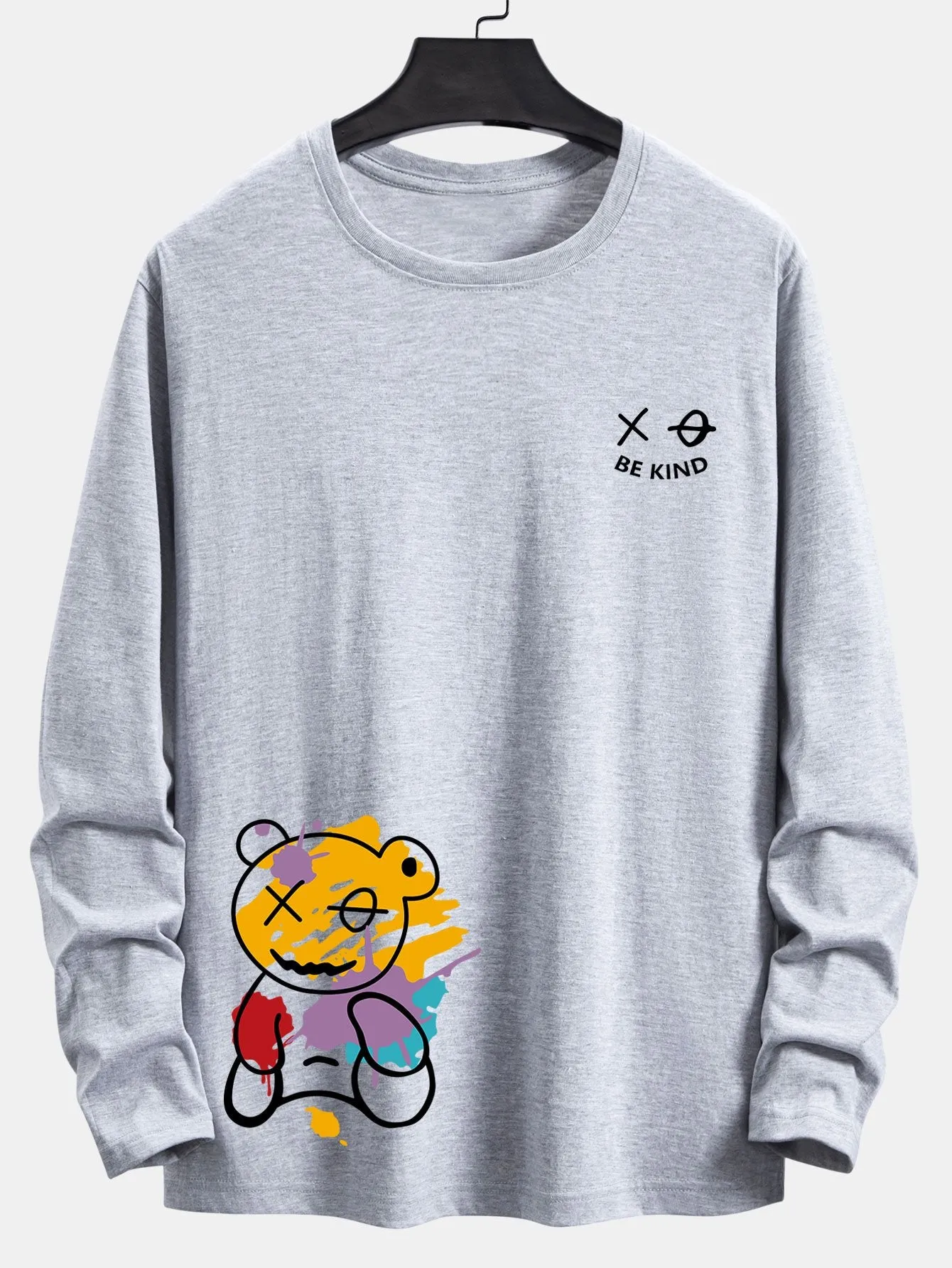 Long Sleeve Graffiti Bear Print Cotton T-Shirt sold by Hoooyi product image thumbnail 3