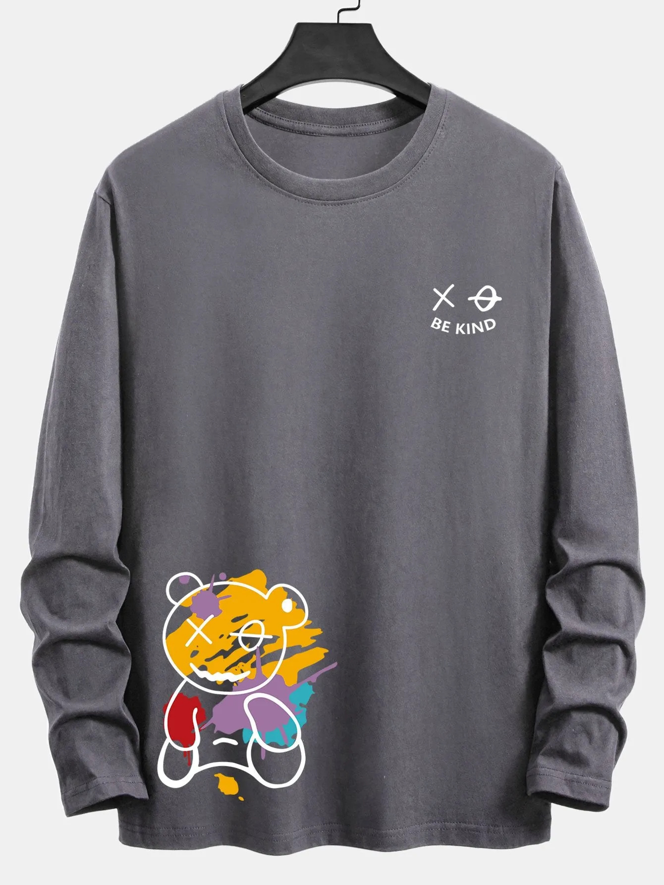 Long Sleeve Graffiti Bear Print Cotton T-Shirt sold by Hoooyi product image thumbnail 5