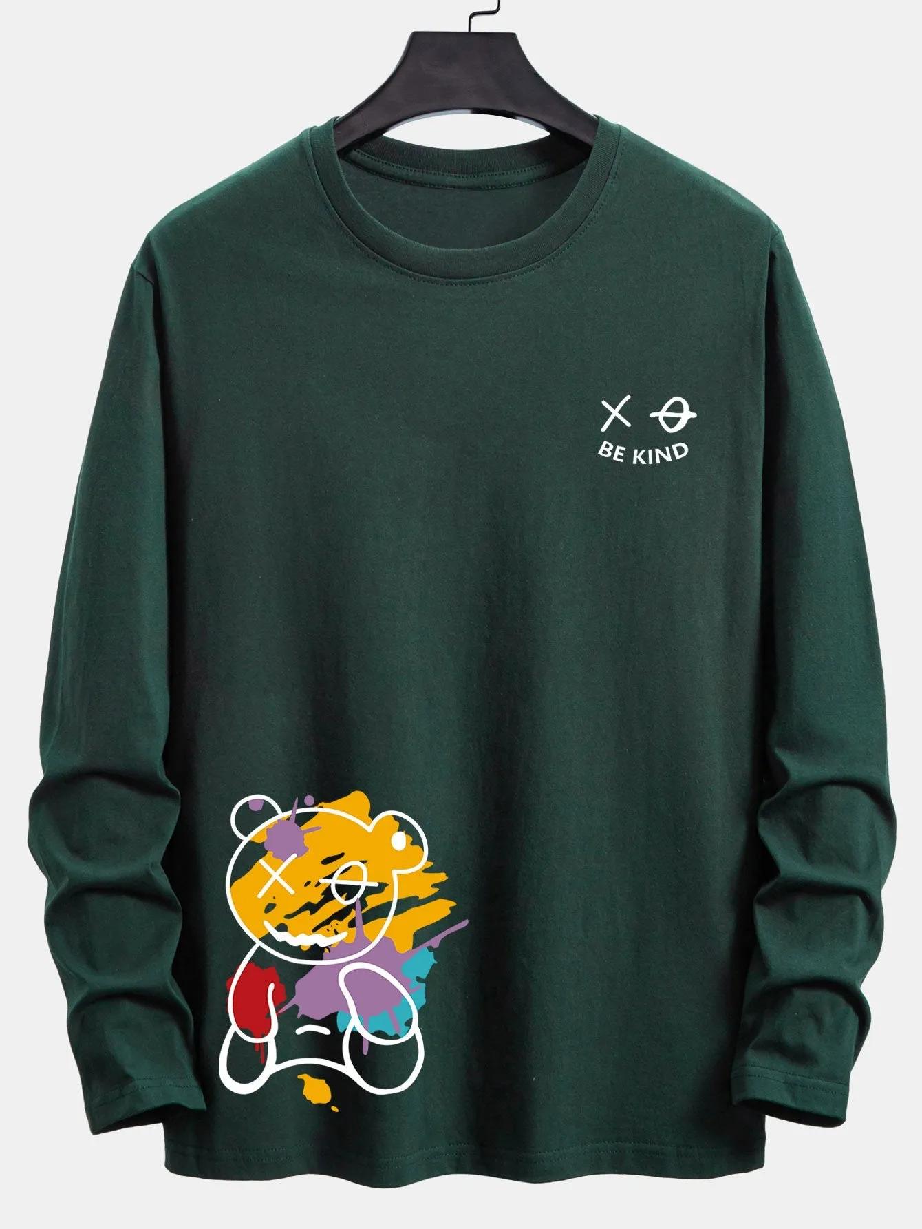Long Sleeve Graffiti Bear Print Cotton T-Shirt sold by Hoooyi product image thumbnail 4