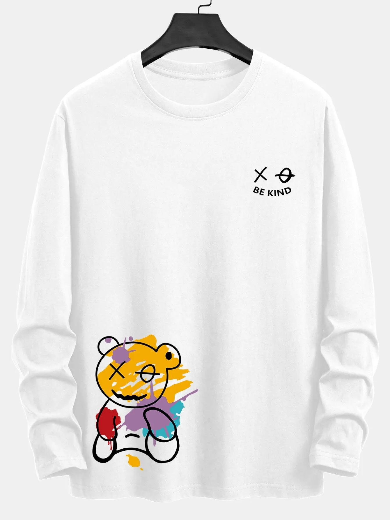 Long Sleeve Graffiti Bear Print Cotton T-Shirt sold by Hoooyi product image thumbnail 2