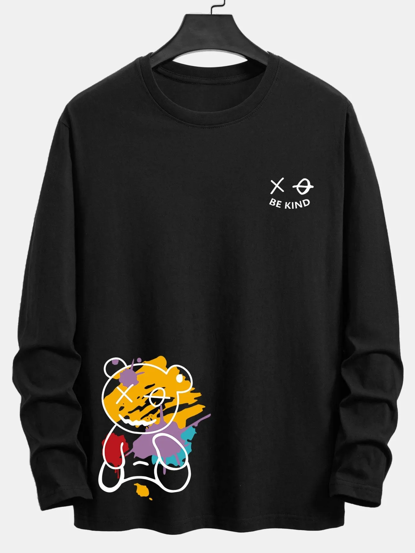 Long Sleeve Graffiti Bear Print Cotton T-Shirt sold by Hoooyi
