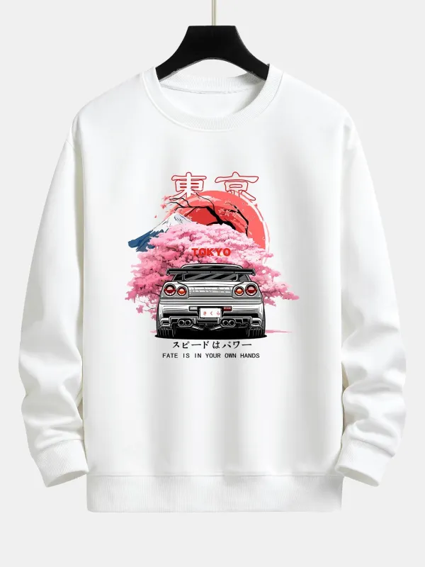Tokyo Sakura Car Print Relax Fit Sweatshirt sold by Hoooyi