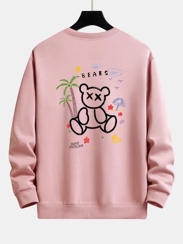 Bear On Vacation Print Relax Fit Sweatshirt sold by Hoooyi