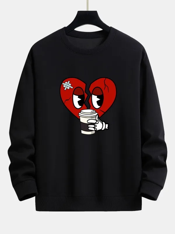 Drinking Coffee With A Broken Heart Print Relax Fit Sweatshirt sold by Hoooyi