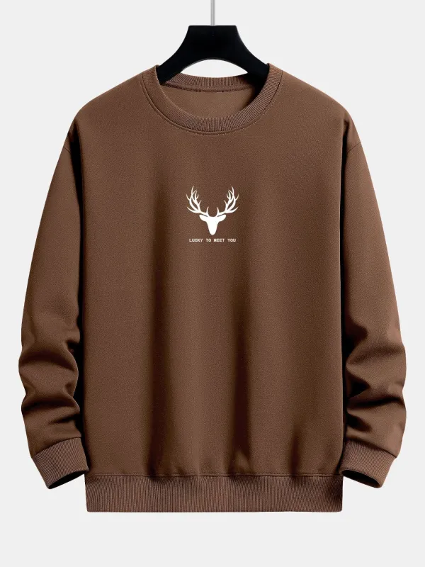 Silhouette Head Deer Print Relax Fit Sweatshirt made by Hoooyi