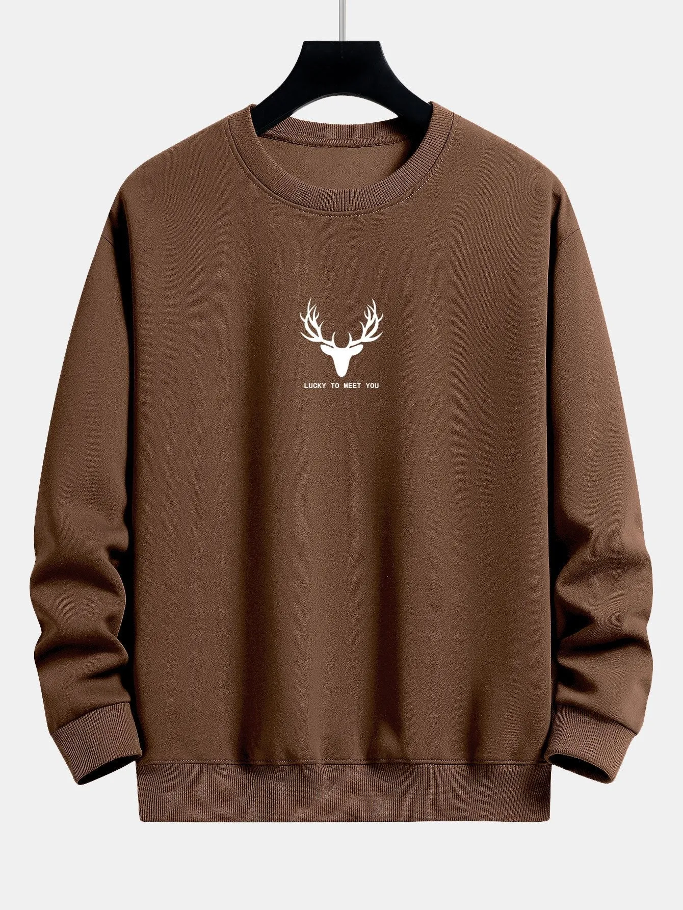 Silhouette Head Deer Print Relax Fit Sweatshirt sold by Hoooyi