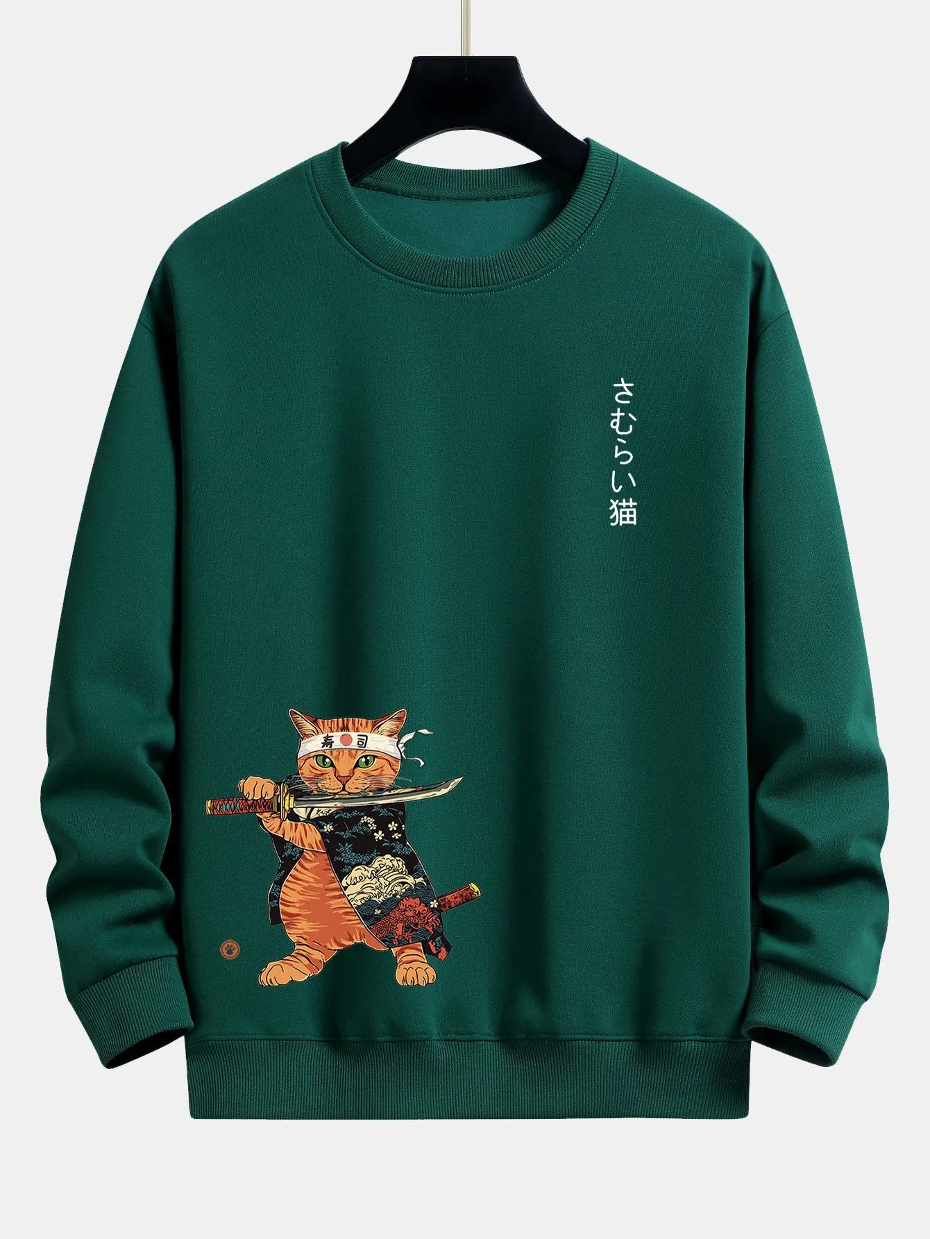 Samurai Warrior Cat Print Relax Fit Sweatshirt sold by Hoooyi product image thumbnail 5