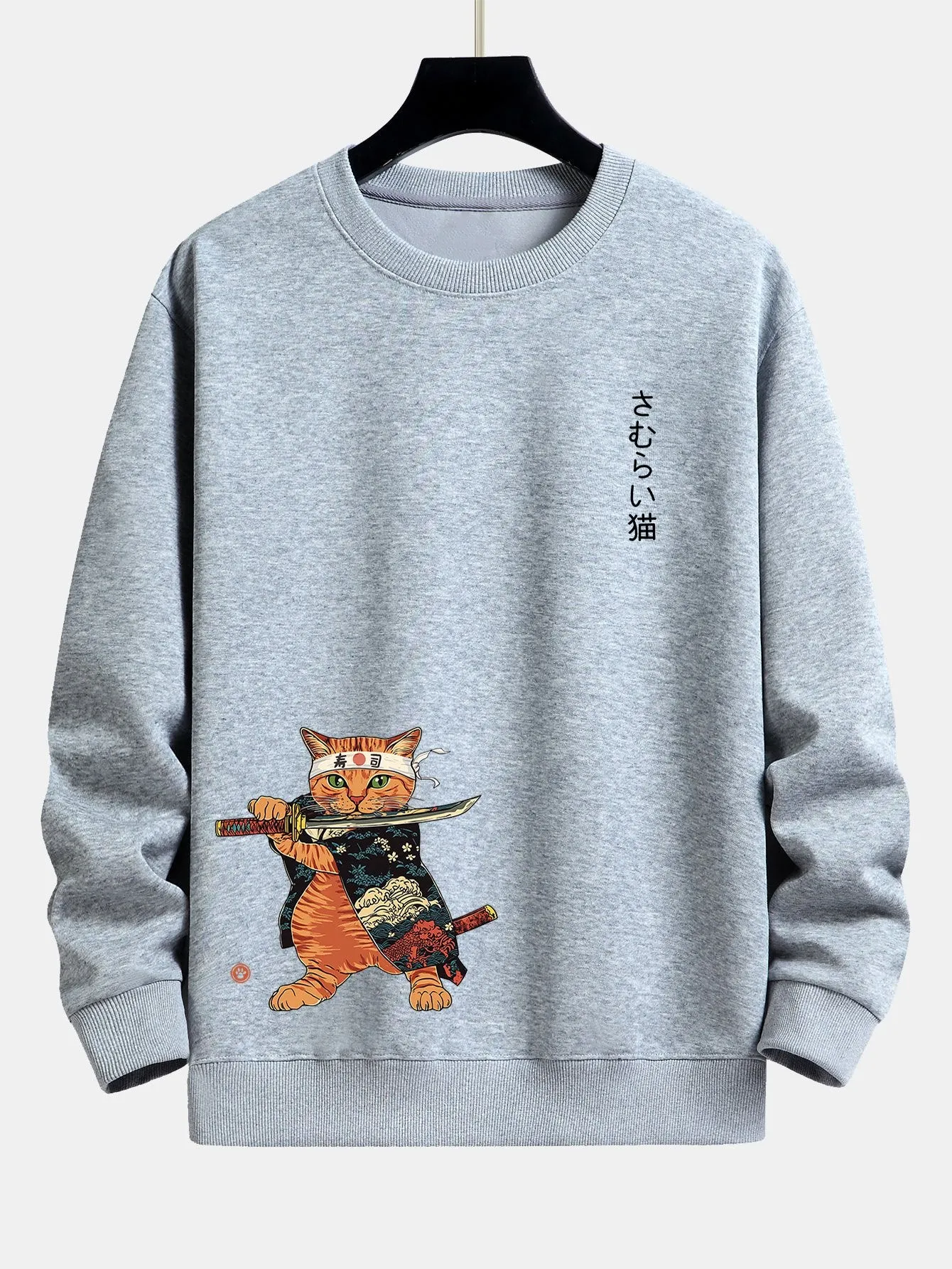 Samurai Warrior Cat Print Relax Fit Sweatshirt sold by Hoooyi product image thumbnail 3