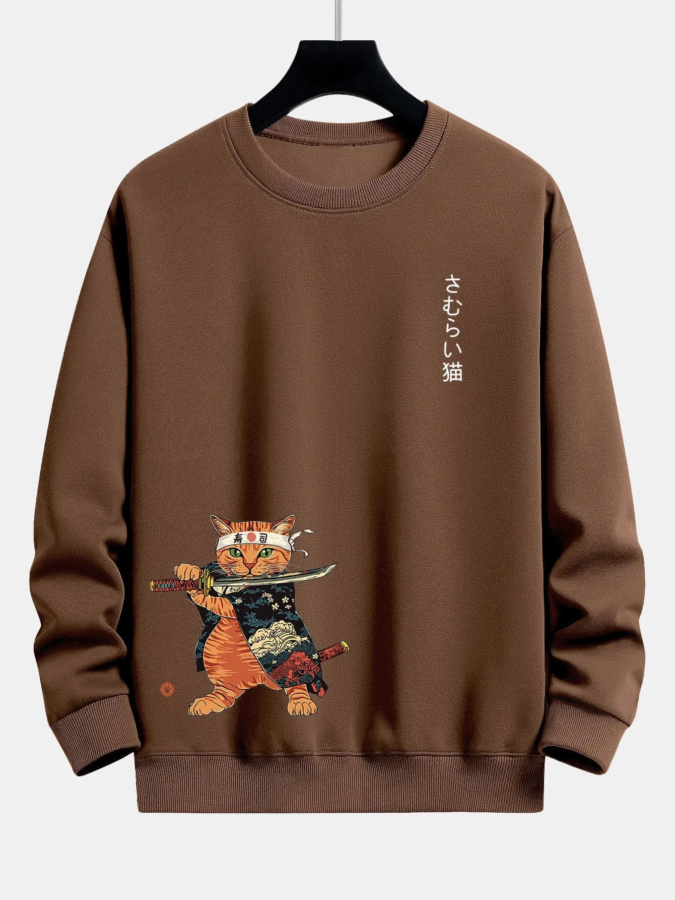 Samurai Warrior Cat Print Relax Fit Sweatshirt sold by Hoooyi product image thumbnail 4
