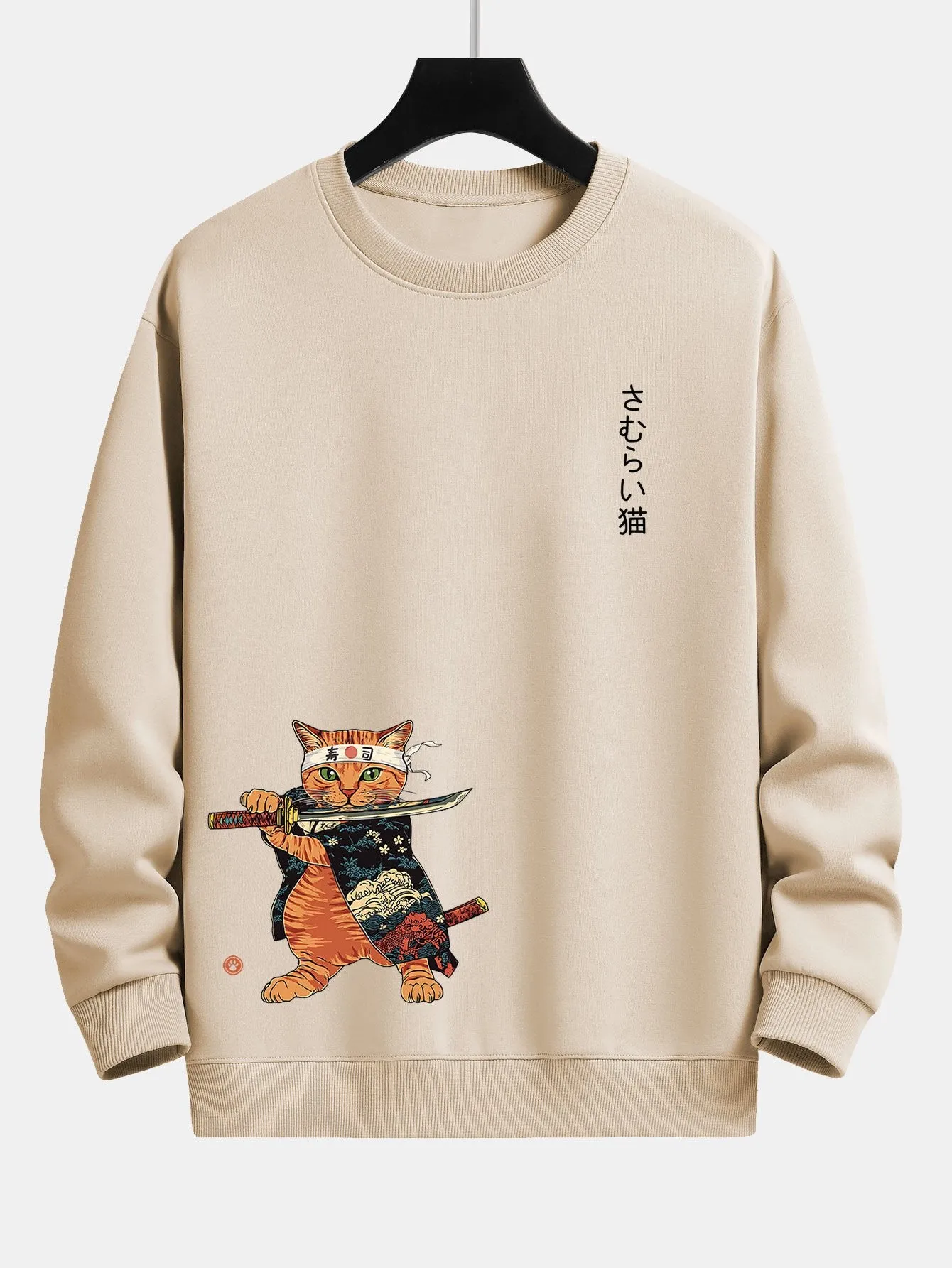Samurai Warrior Cat Print Relax Fit Sweatshirt sold by Hoooyi product image thumbnail 2