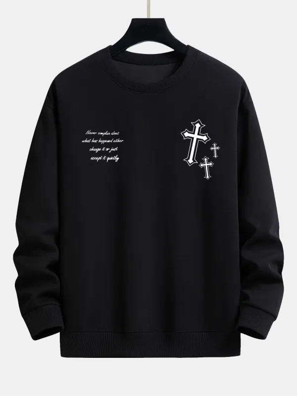 Cross Slogan Print Relax Fit Sweatshirt sold by Hoooyi