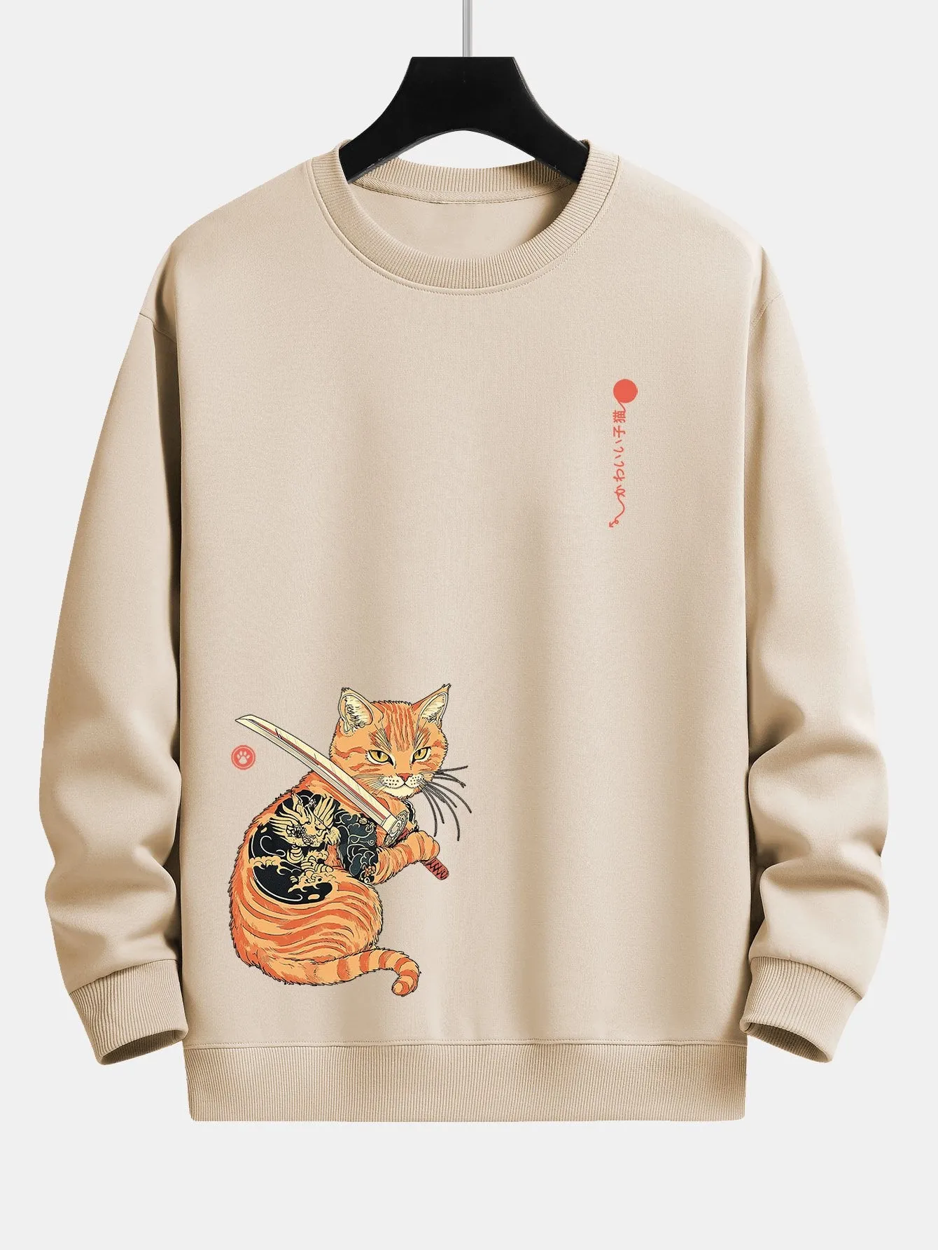 Samurai Warrior Cat Print Relax Fit Sweatshirt sold by Hoooyi product image thumbnail 2