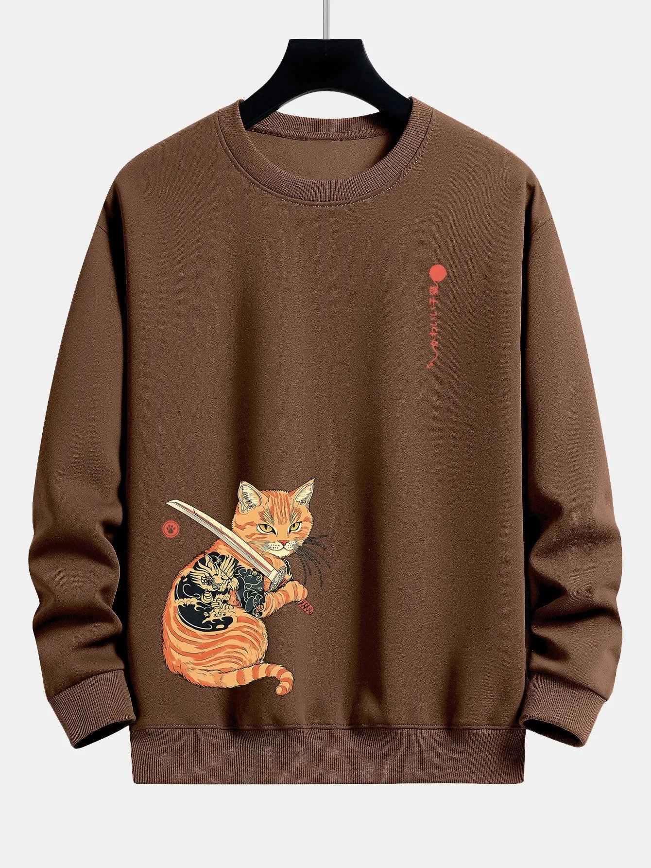 Samurai Warrior Cat Print Relax Fit Sweatshirt sold by Hoooyi product image thumbnail 4