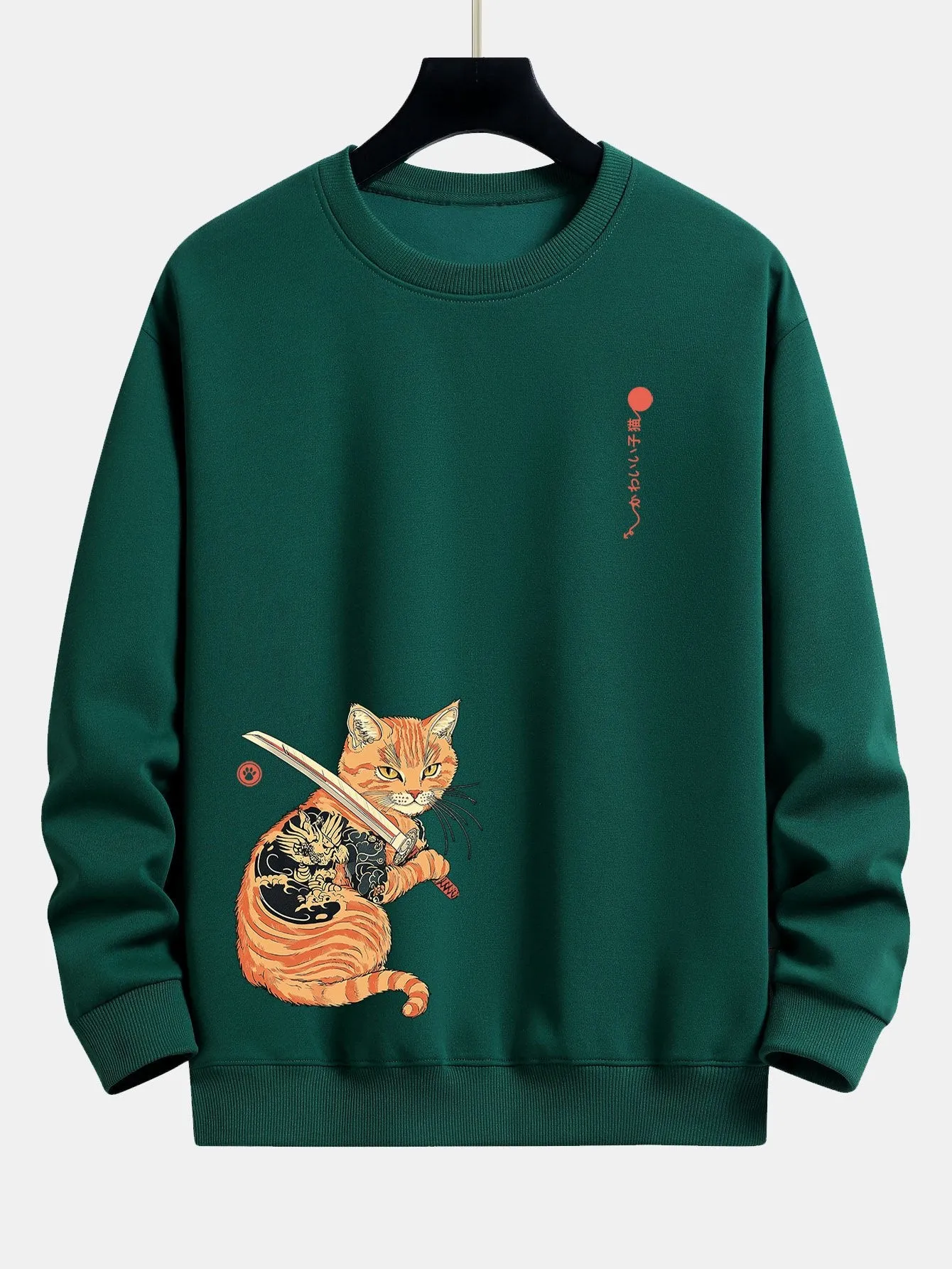 Samurai Warrior Cat Print Relax Fit Sweatshirt sold by Hoooyi product image thumbnail 3