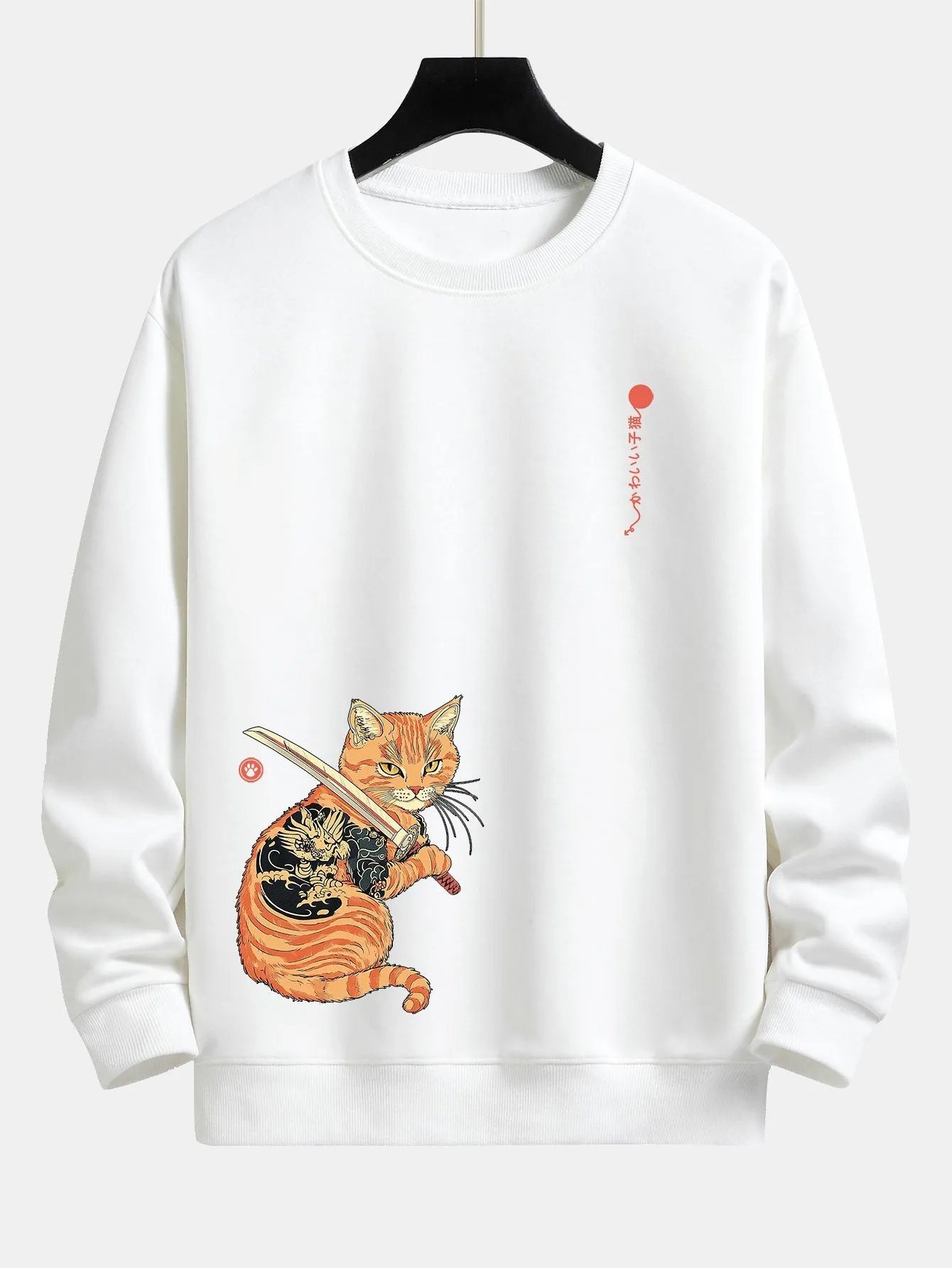 Samurai Warrior Cat Print Relax Fit Sweatshirt sold by Hoooyi product image thumbnail 5