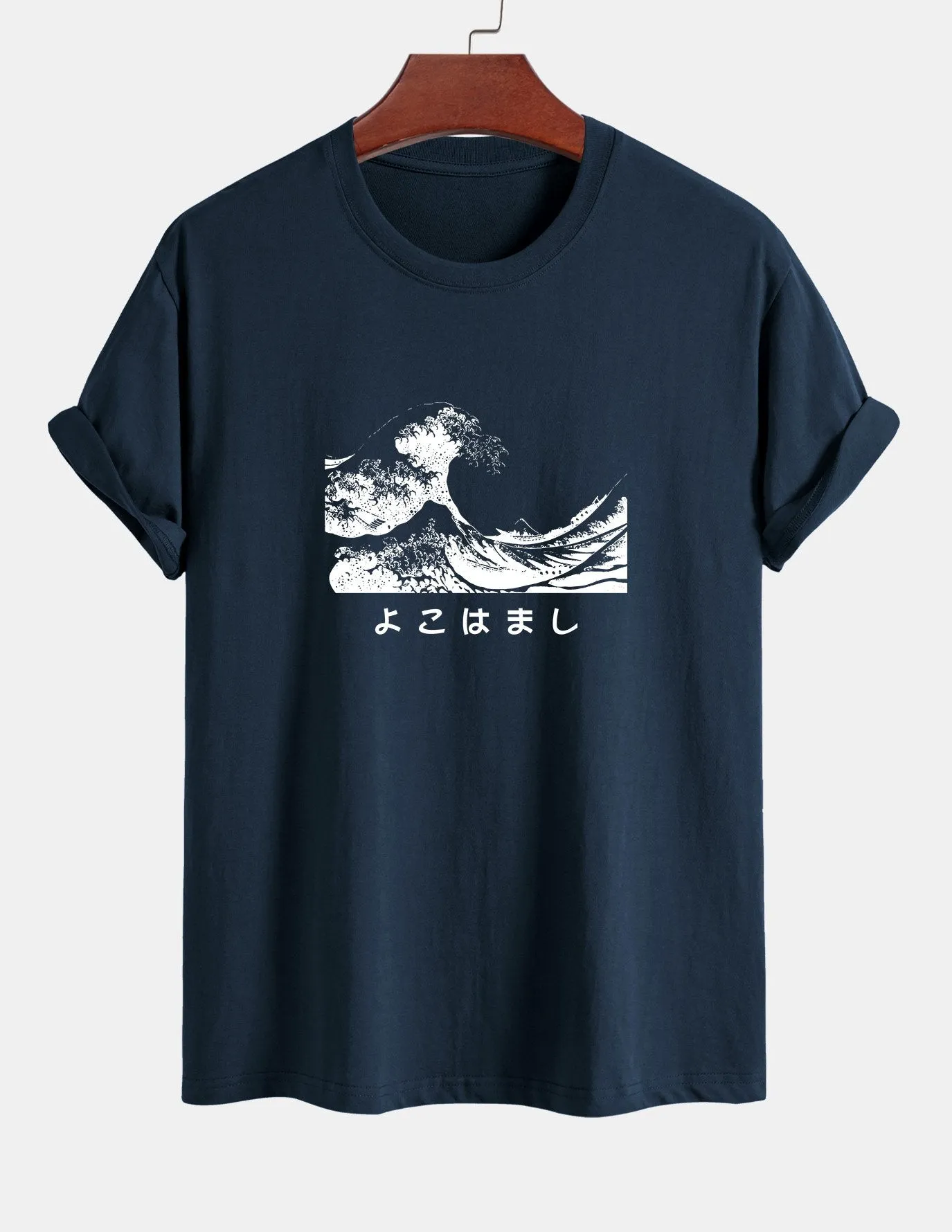 Regular Fit Waves Ukiyo-e Print Cotton T-Shirt sold by Hoooyi product image thumbnail 5
