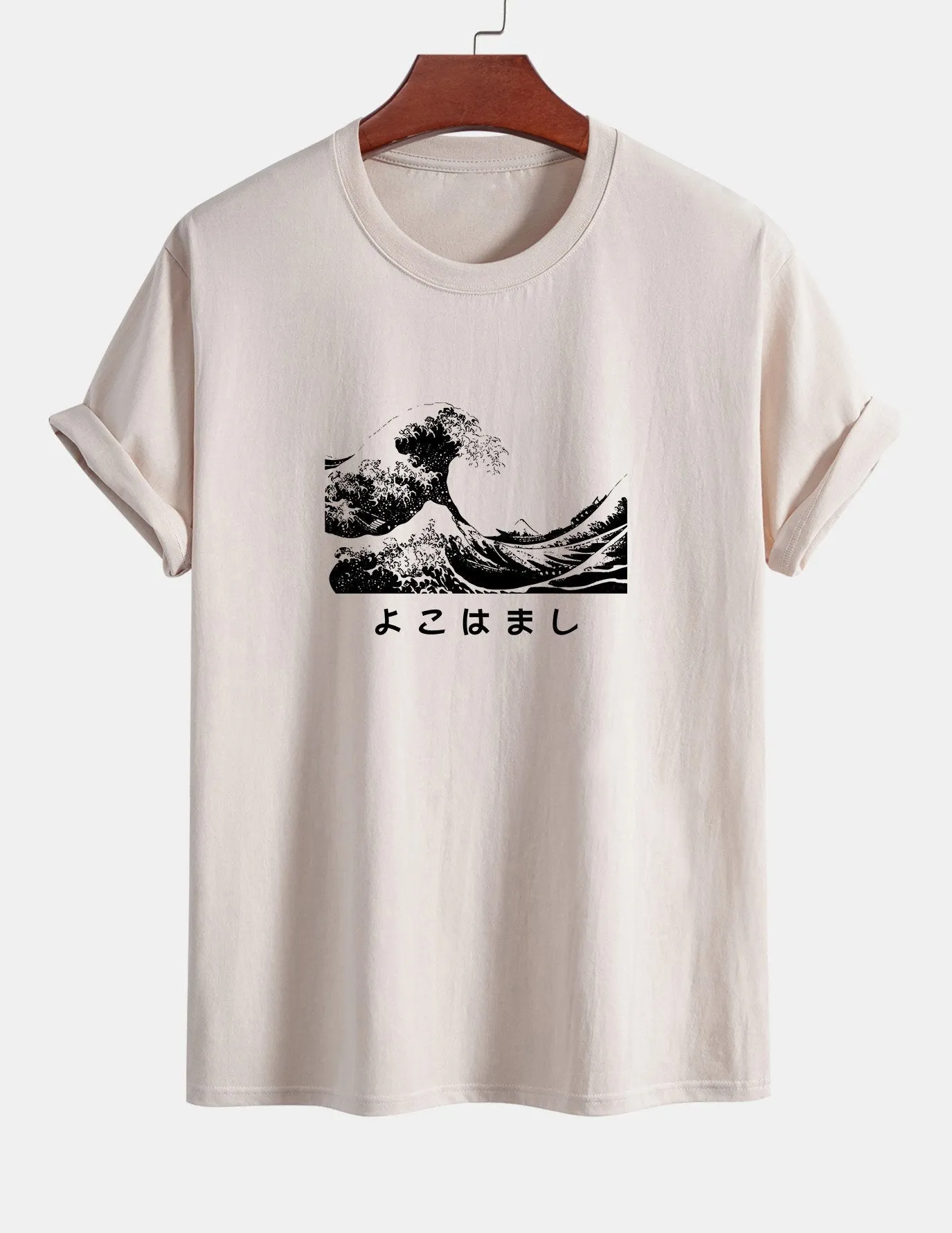 Regular Fit Waves Ukiyo-e Print Cotton T-Shirt sold by Hoooyi product image thumbnail 4