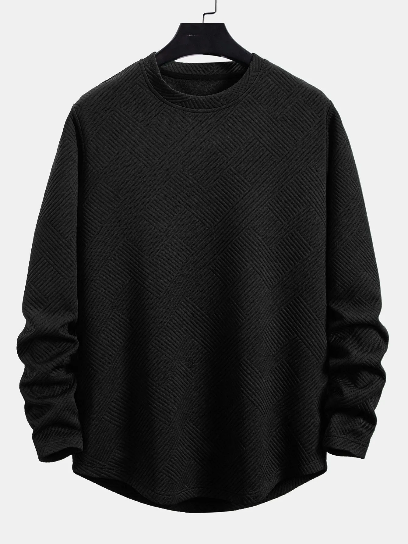 Long Sleeve Stripe Jacquard Arc Hem T-Shirt sold by Hoooyi product image thumbnail 3