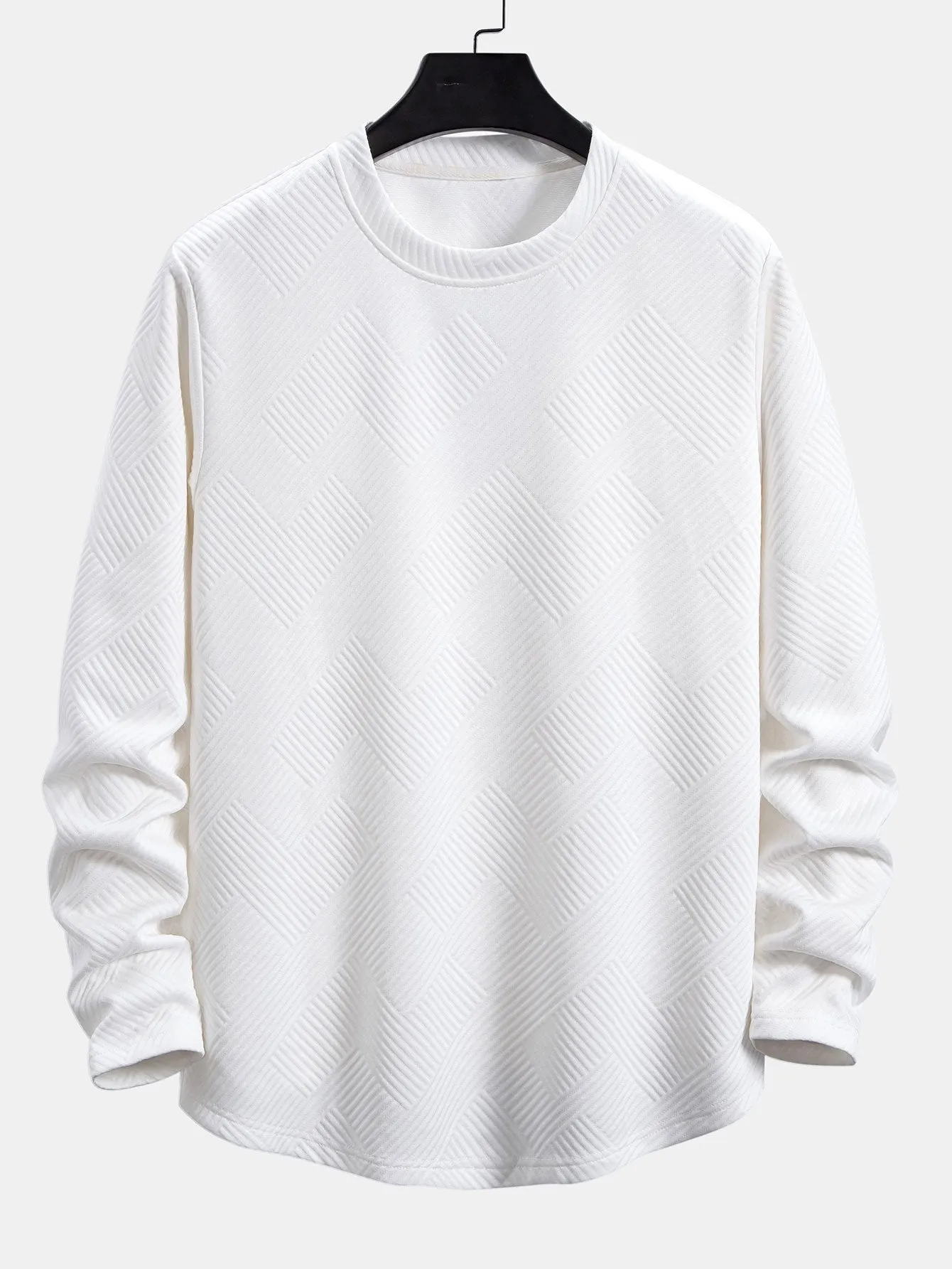 Long Sleeve Stripe Jacquard Arc Hem T-Shirt sold by Hoooyi product image thumbnail 5