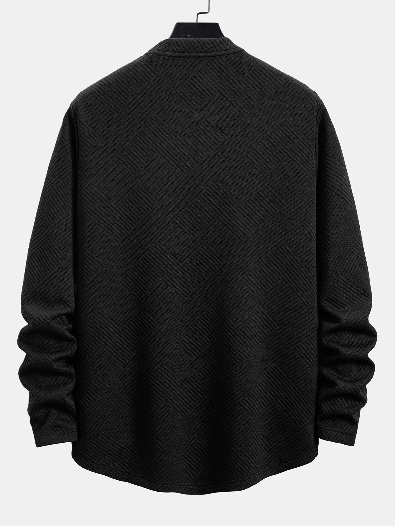 Long Sleeve Stripe Jacquard Arc Hem T-Shirt sold by Hoooyi product image thumbnail 4