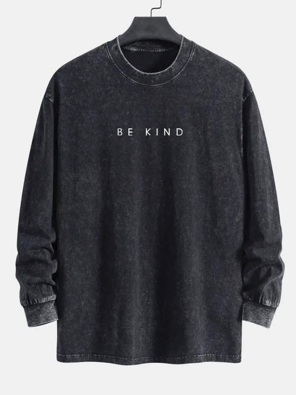 Slogan Print Relax Fit Long Sleeve Washed Distressed T-Shirt sold by Hoooyi