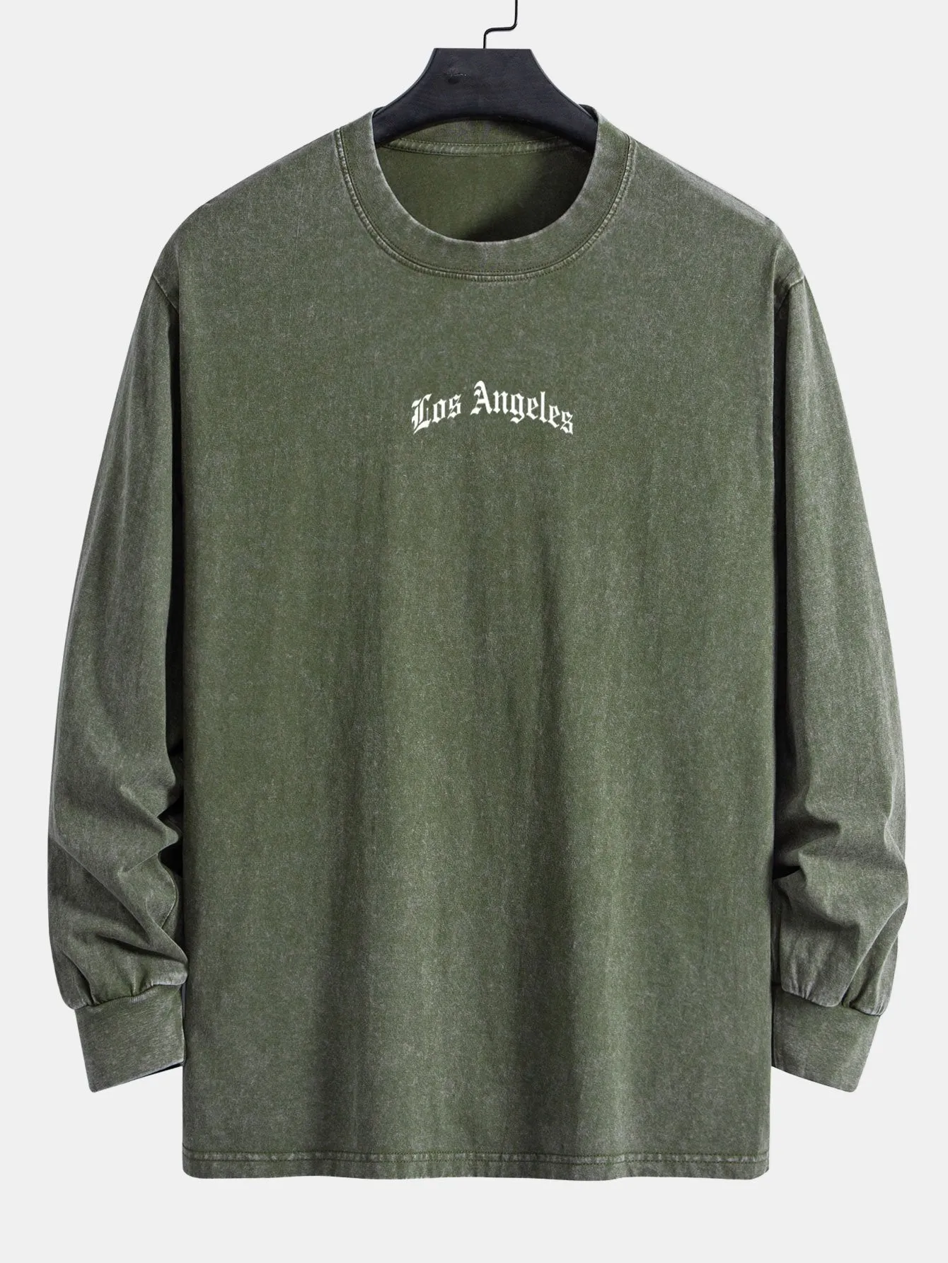 Los Angeles Slogan Print Relax Fit Long Sleeve Washed Distressed T-Shirt sold by Hoooyi product image thumbnail 3