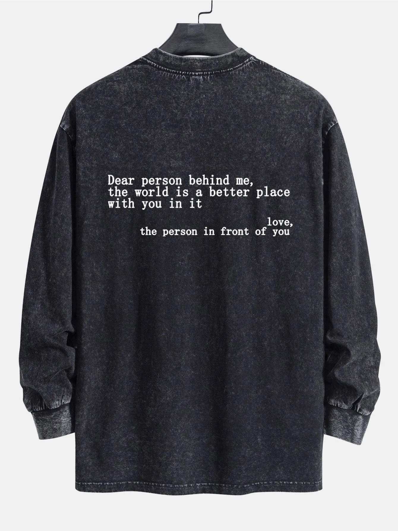Slogan Print Relax Fit Long Sleeve Washed Distressed T-Shirt sold by Hoooyi product image thumbnail 2