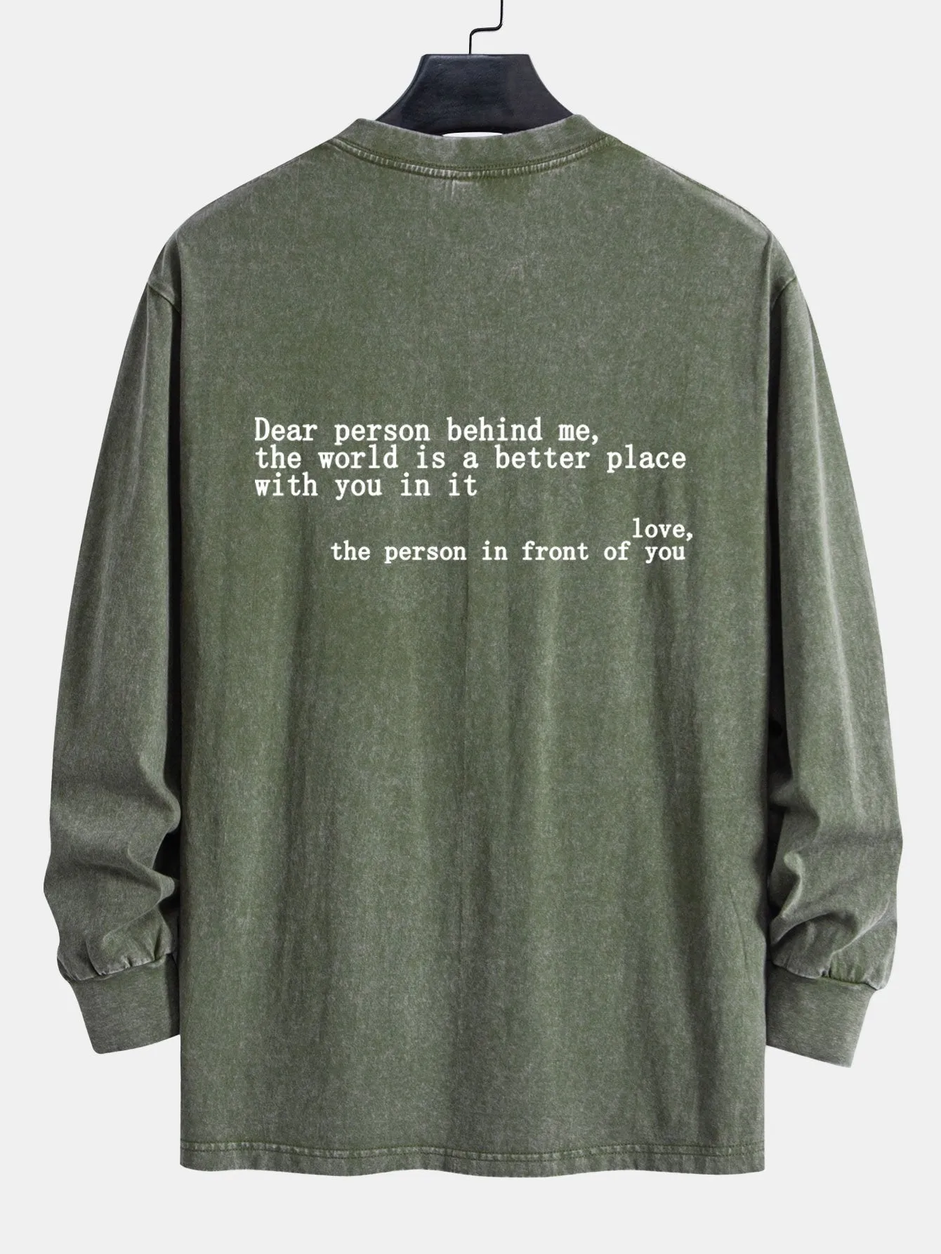 Slogan Print Relax Fit Long Sleeve Washed Distressed T-Shirt sold by Hoooyi product image thumbnail 4