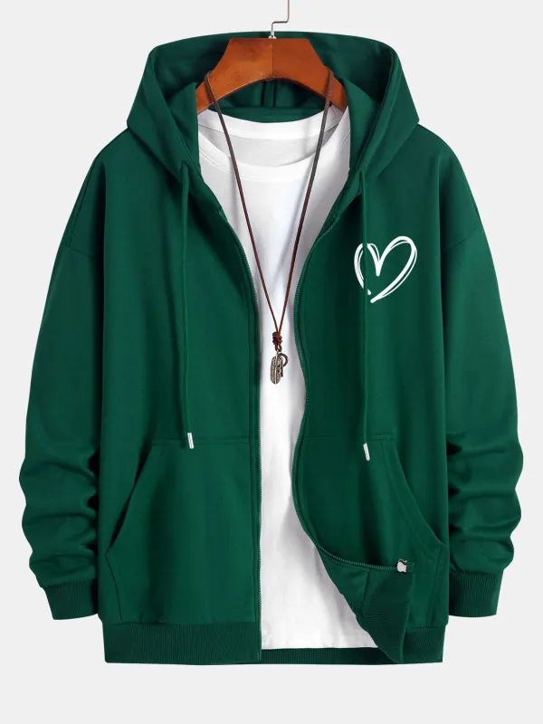 Heart Print Relax Fit Zip Hoodie sold by Hoooyi