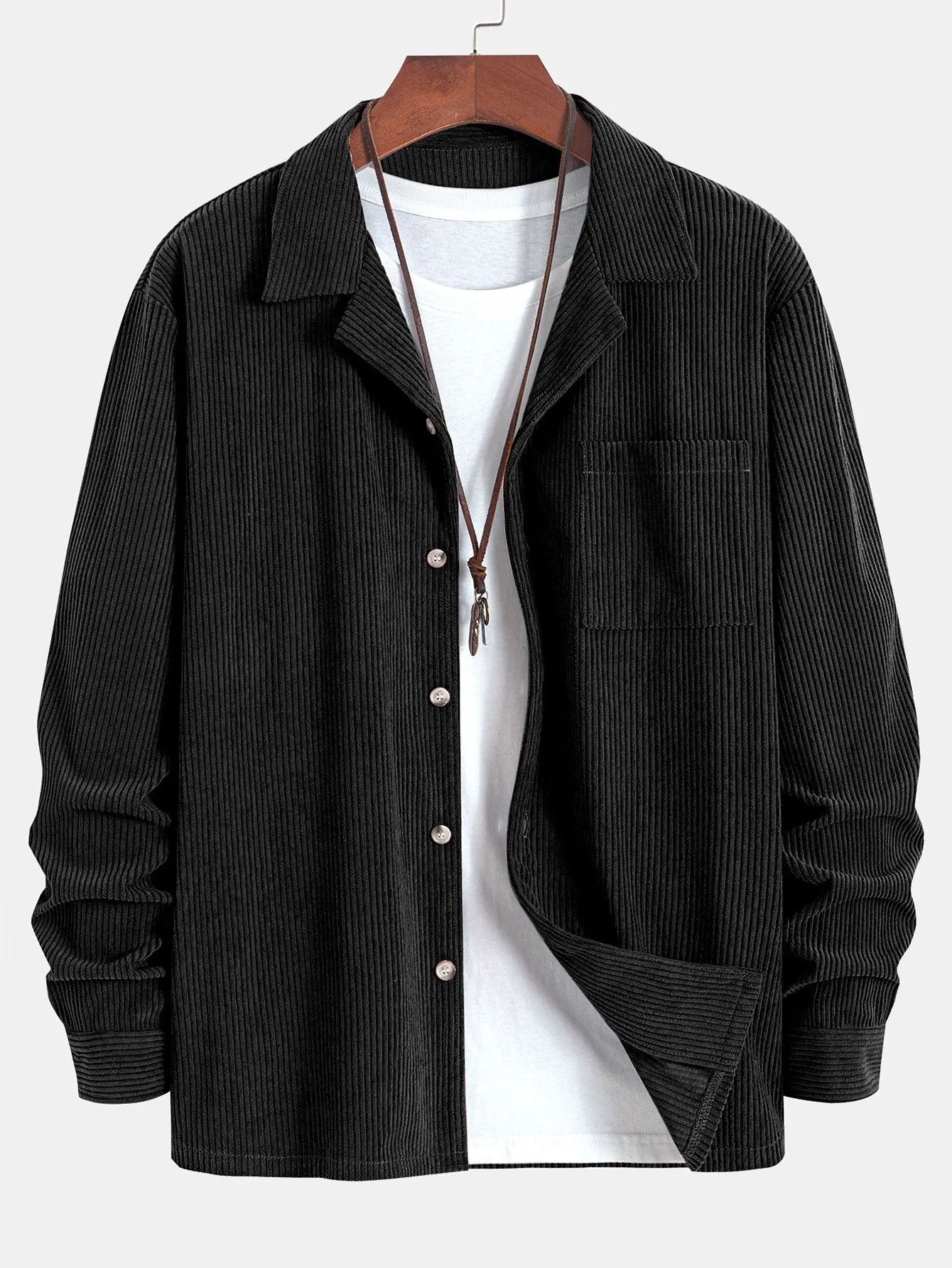 Long Sleeve Corduroy Cuban Collar Shirt sold by Hoooyi product image thumbnail 5