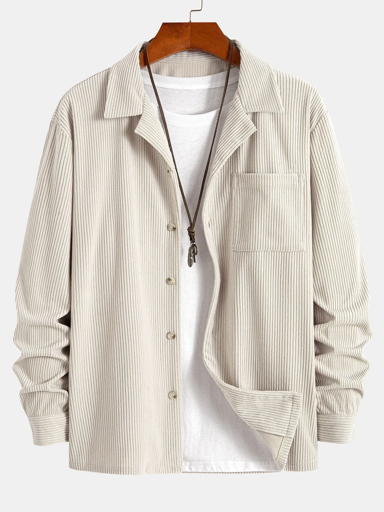 Long Sleeve Corduroy Cuban Collar Shirt sold by Hoooyi product image thumbnail 3