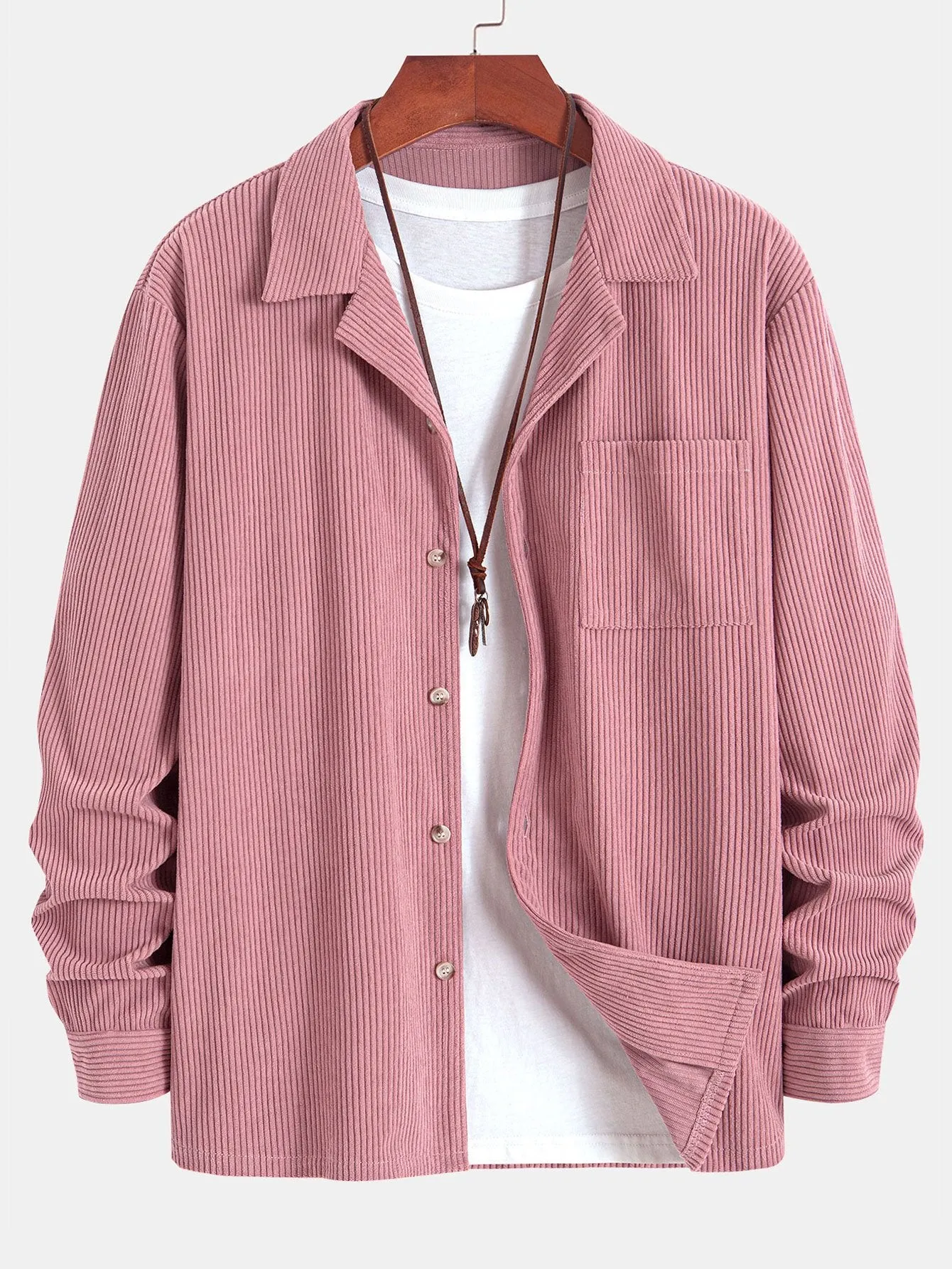 Long Sleeve Corduroy Cuban Collar Shirt sold by Hoooyi