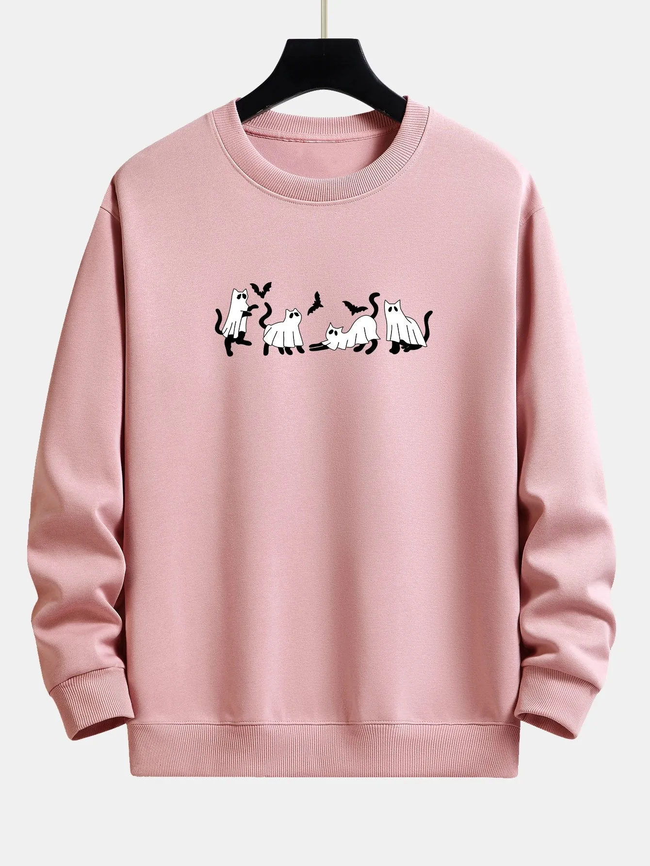 Black Cat Ghost Print Relax Fit Sweatshirt sold by Hoooyi product image thumbnail 2