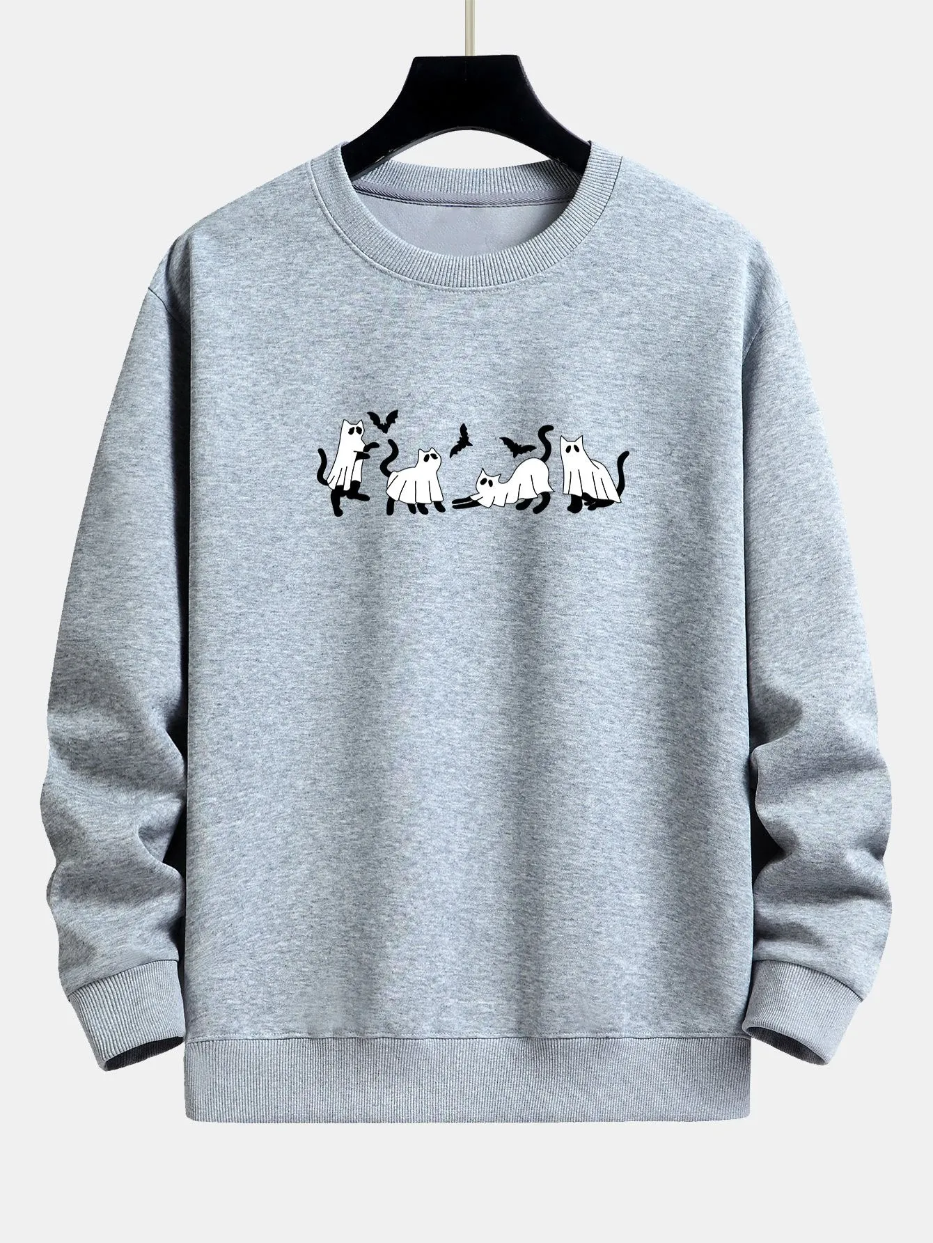 Black Cat Ghost Print Relax Fit Sweatshirt sold by Hoooyi product image thumbnail 4