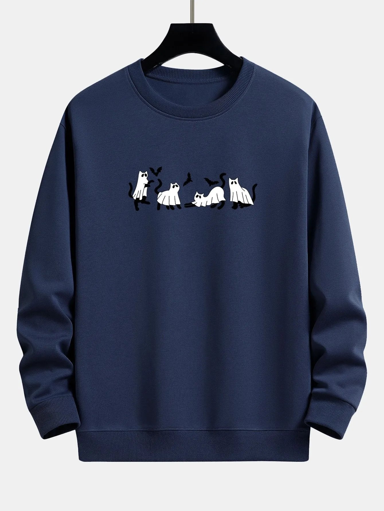 Black Cat Ghost Print Relax Fit Sweatshirt sold by Hoooyi product image thumbnail 5