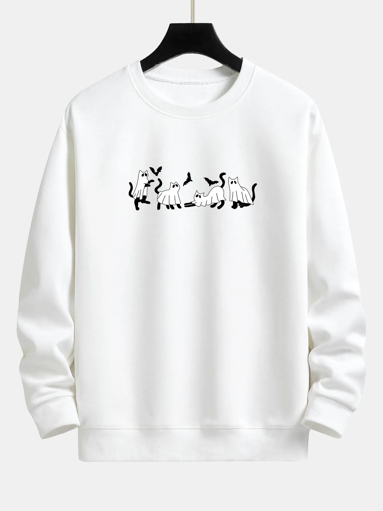 Black Cat Ghost Print Relax Fit Sweatshirt sold by Hoooyi product image thumbnail 3
