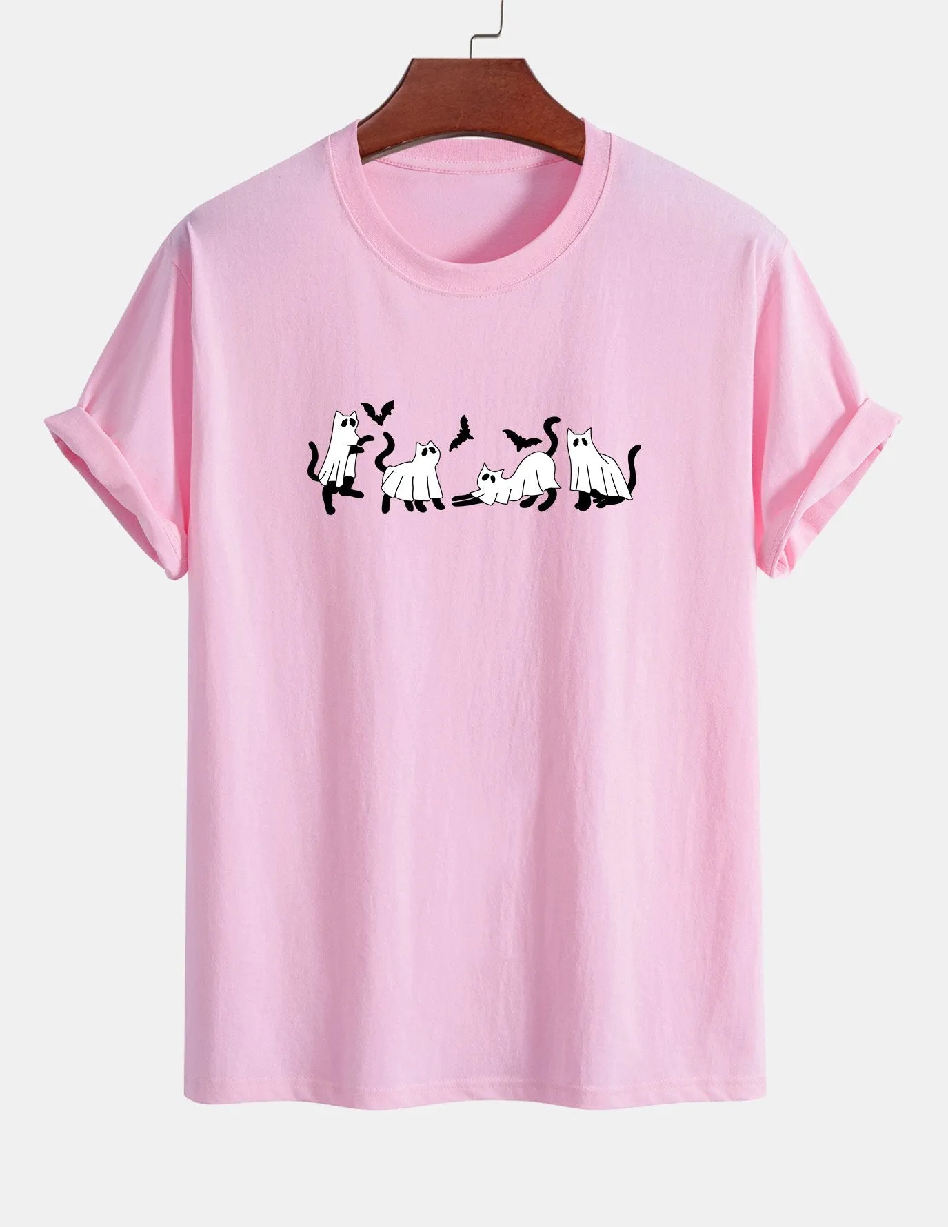 Regular Fit Black Cat Ghost Print Cotton T-Shirt sold by Hoooyi product image thumbnail 4