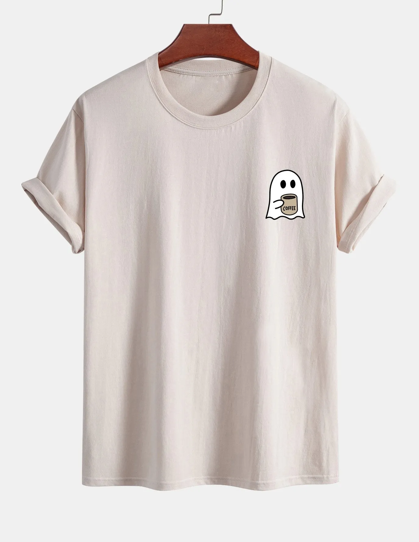 Regular Fit Ghost Drinking Coffee Print Cotton T-Shirt sold by Hoooyi product image thumbnail 2