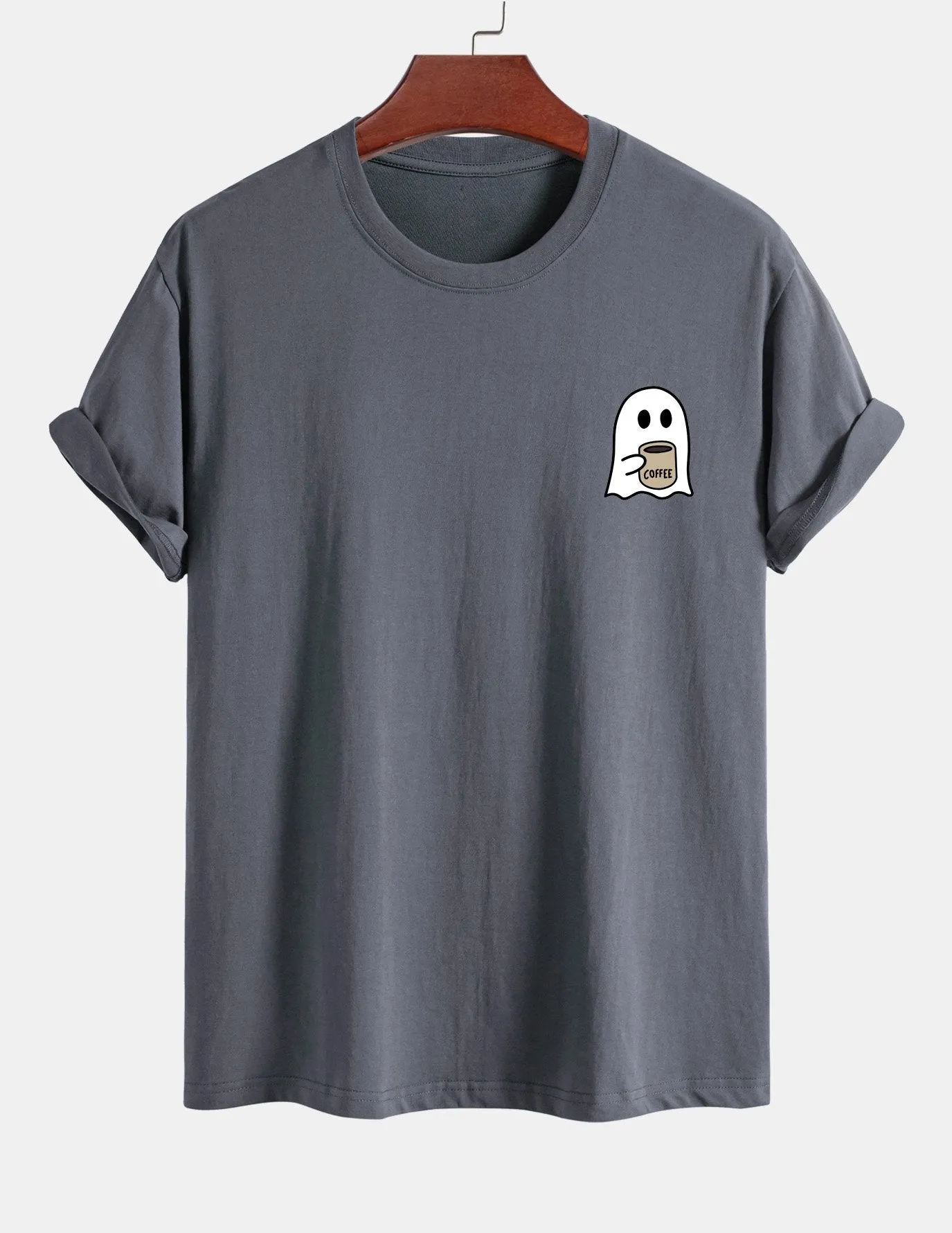 Regular Fit Ghost Drinking Coffee Print Cotton T-Shirt sold by Hoooyi product image thumbnail 4