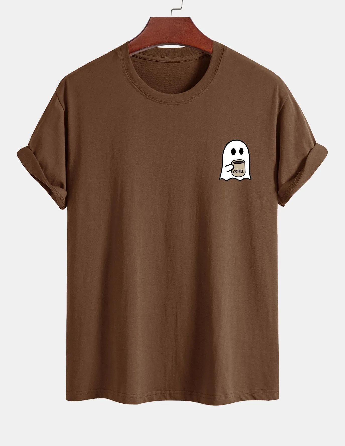 Regular Fit Ghost Drinking Coffee Print Cotton T-Shirt sold by Hoooyi product image thumbnail 5