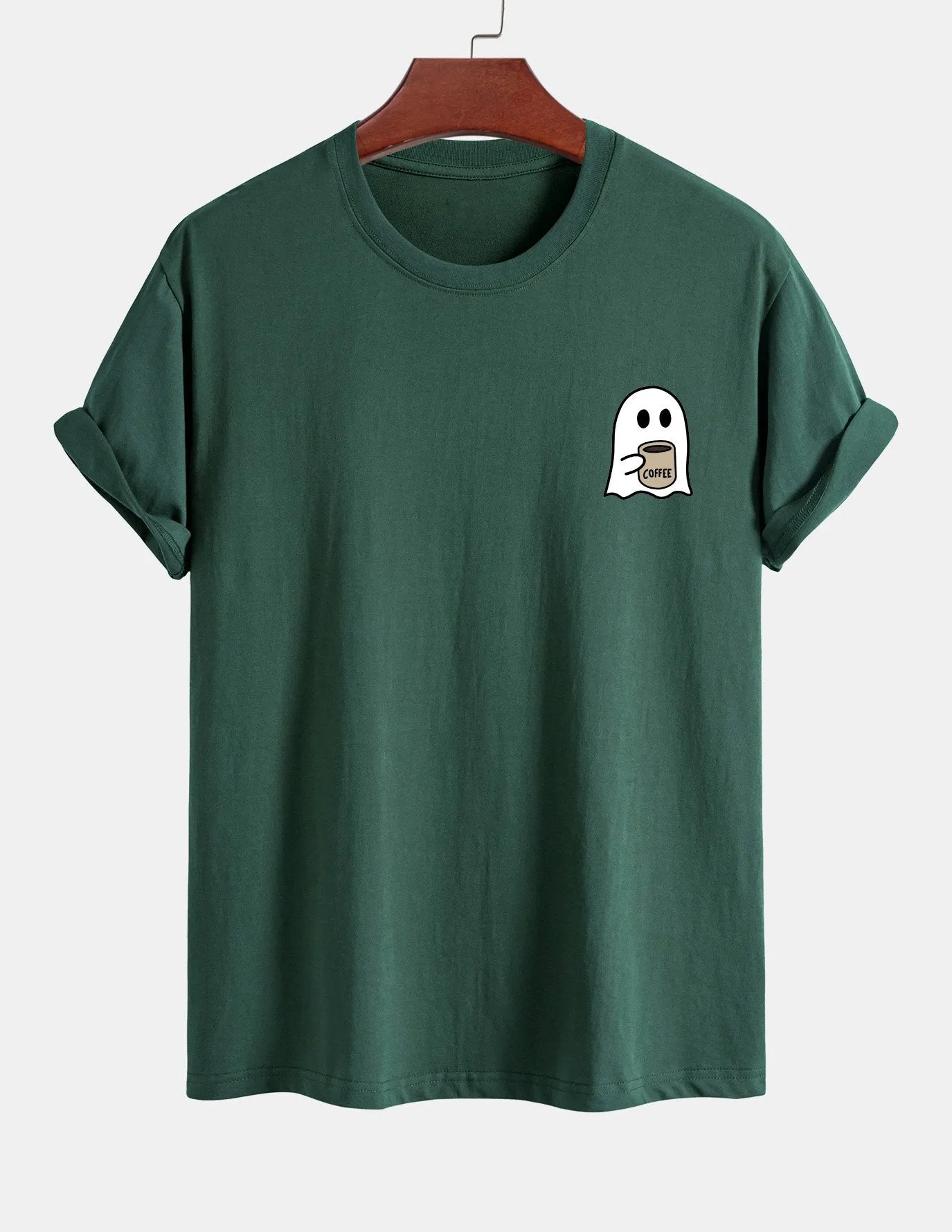 Regular Fit Ghost Drinking Coffee Print Cotton T-Shirt sold by Hoooyi product image thumbnail 3