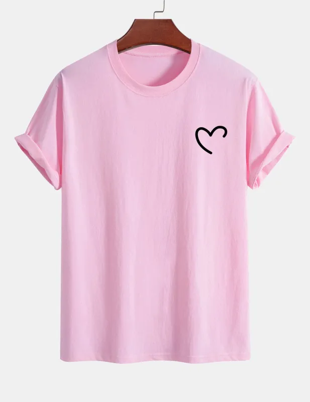 Regular Fit Heart Print Cotton T-Shirt sold by Hoooyi