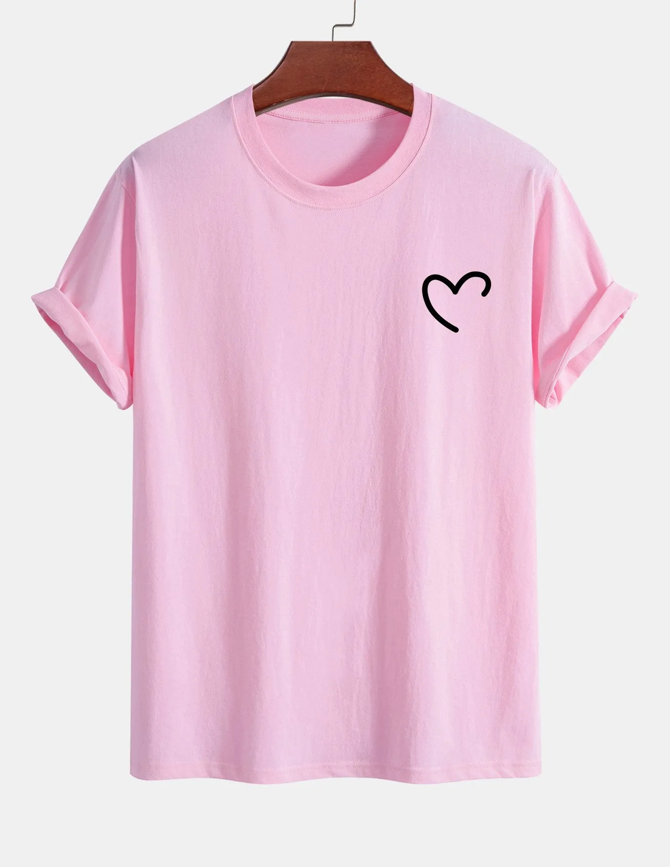 Regular Fit Heart Print Cotton T-Shirt sold by Hoooyi