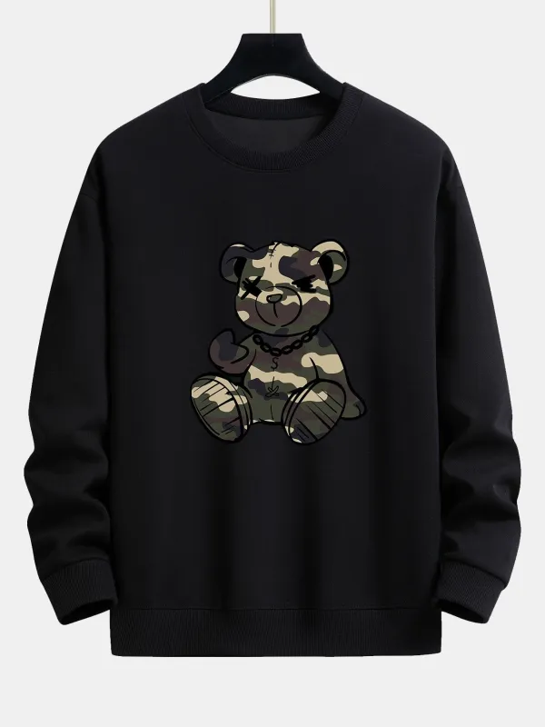 Camouflage Bear Print Relax Fit Sweatshirt sold by Hoooyi