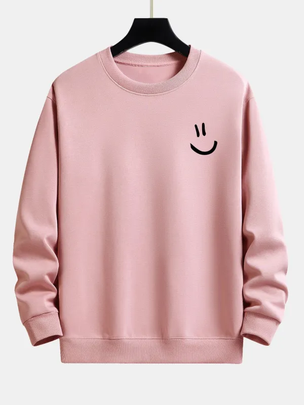 Smiley Face Print Relax Fit Sweatshirt sold by Hoooyi