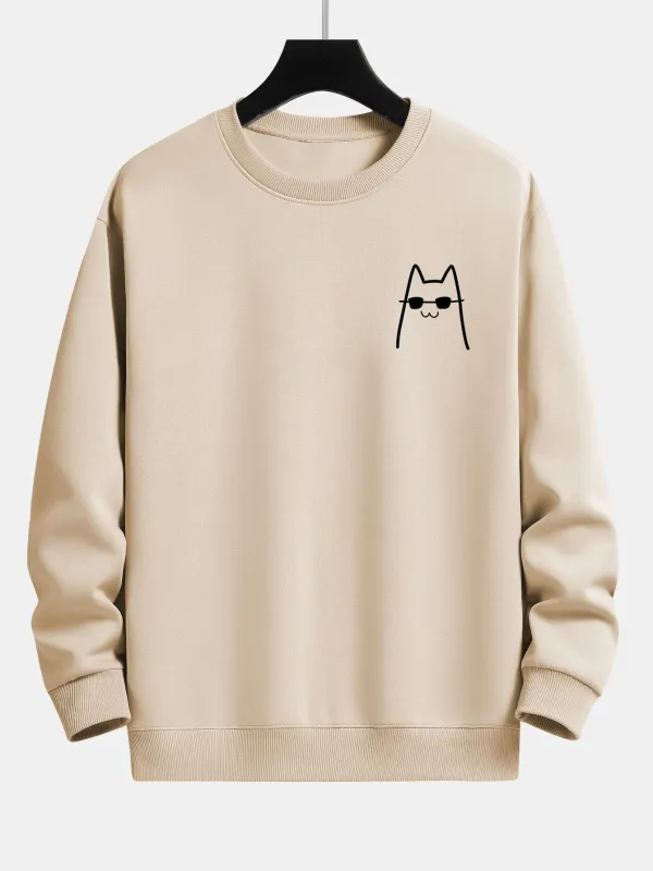 Cat Wearing Sunglasses Print Relax Fit Sweatshirt sold by Hoooyi