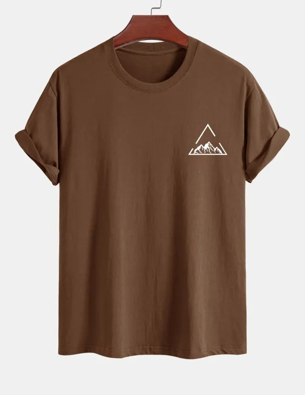 Regular Fit Mountain Print Cotton T-Shirt sold by Hoooyi