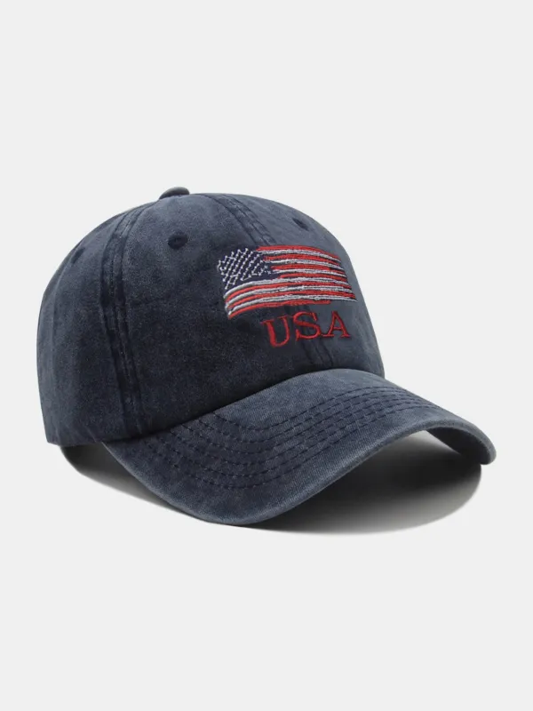USA Flag Embroidery Washed Distressed Cotton Baseball Cap sold by Hoooyi