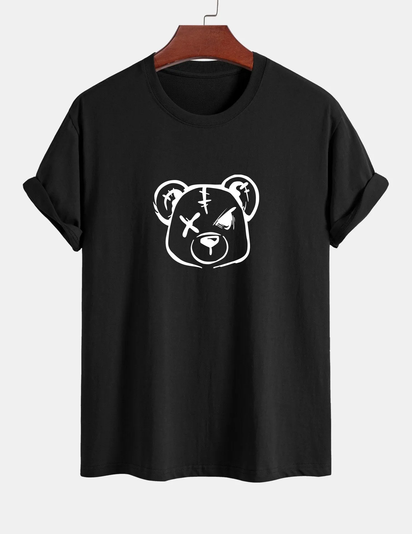 Regular Fit Bear Print Cotton T-Shirt sold by Hoooyi