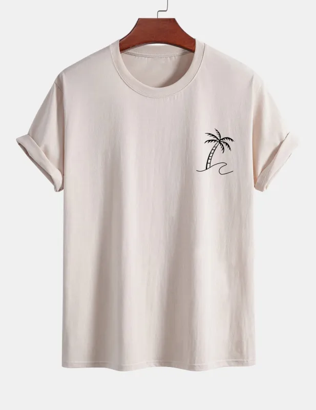 Regular Fit Palm Tree Print Cotton T-Shirt sold by Hoooyi